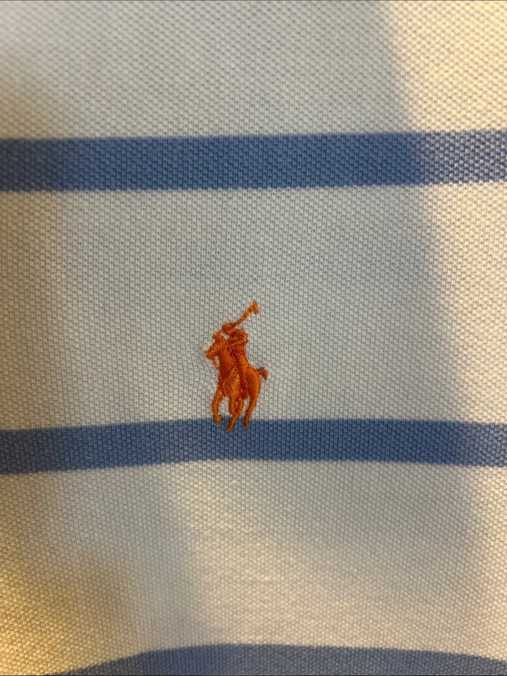Polo by Ralph Lauren White Polo with Light Blue Stripes and Orange Logo